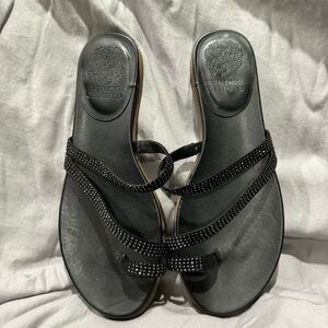 Vince Camuto Black Rhinestone Strappy Slip On Sandal NWOT 7.5